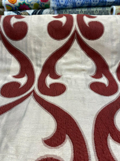 Fleur De Lis Ruby Red Jacquard Reversible Fabric - Ruby Red Fleur De Lis Damask, 58" Width (1 Yard)