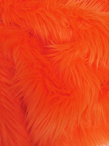 Neon Orange UV Reactive Shaggy Faux Fur Fabric