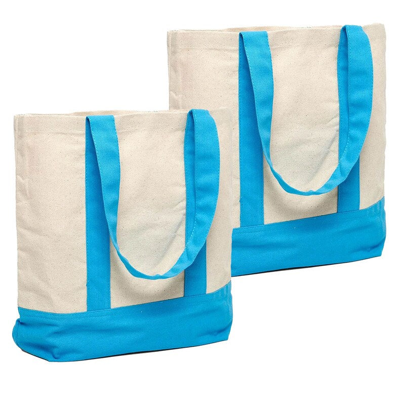 Chic Canvas Tote Bag with Two-Tone Accent 14 5/16" x 4 1/4" x 12 1/2"