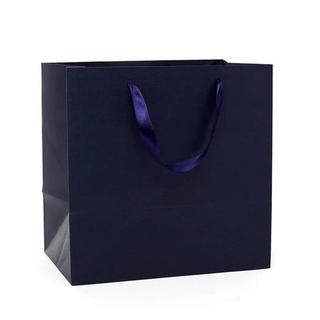 Colored Kraft Euro Totes with Satin Ribbon Handles 12''x8''x12'' Navy Color 12 EACH / PACKAGE