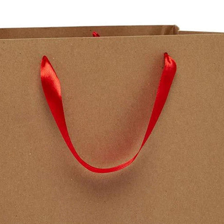 Heavy Kraft Euro Totes with Satin Ribbon Handles 13''x5''x9'' Red Color 12 EACH / PACKAGE