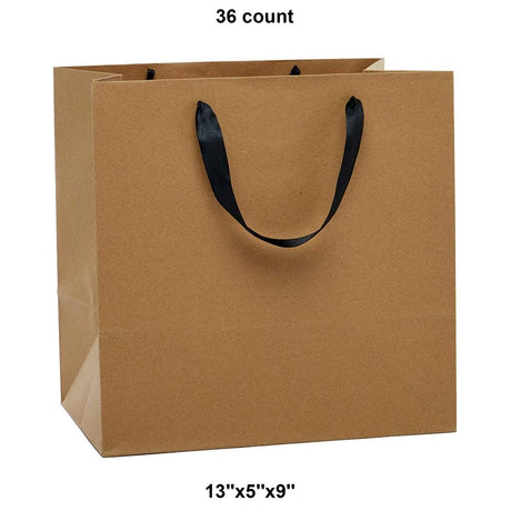 Heavy Kraft Euro Totes with Satin Ribbon Handles 13''x5''x9'' Black Color 12 EACH / PACKAGE