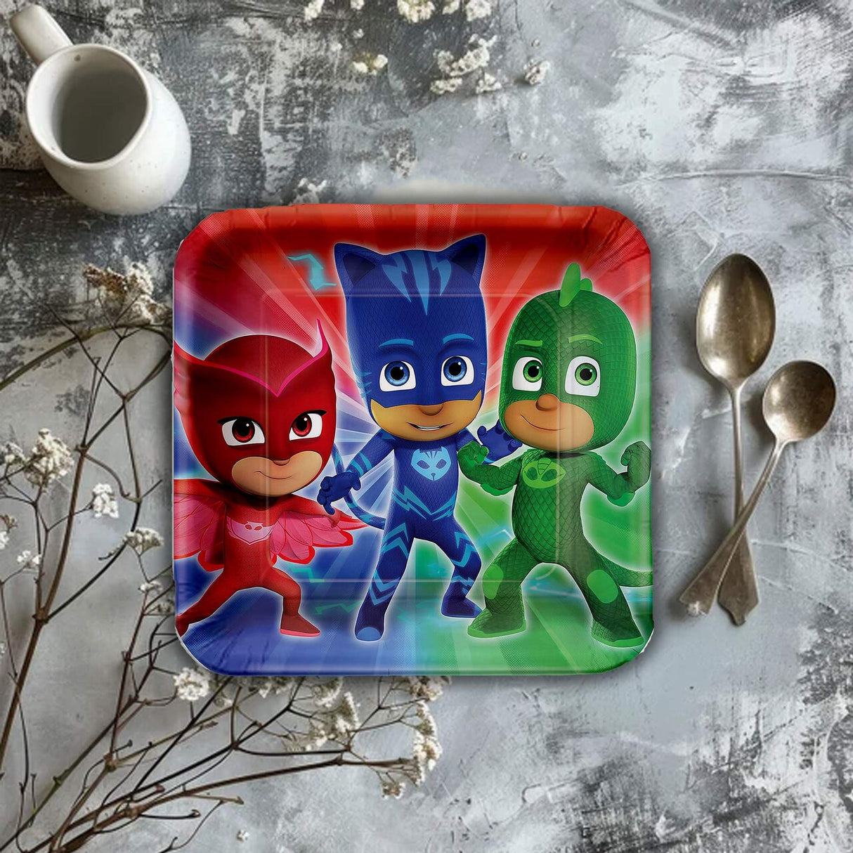 8 Ct. PJ Masks Square Dinner Plates Heroic Party Fun 9"