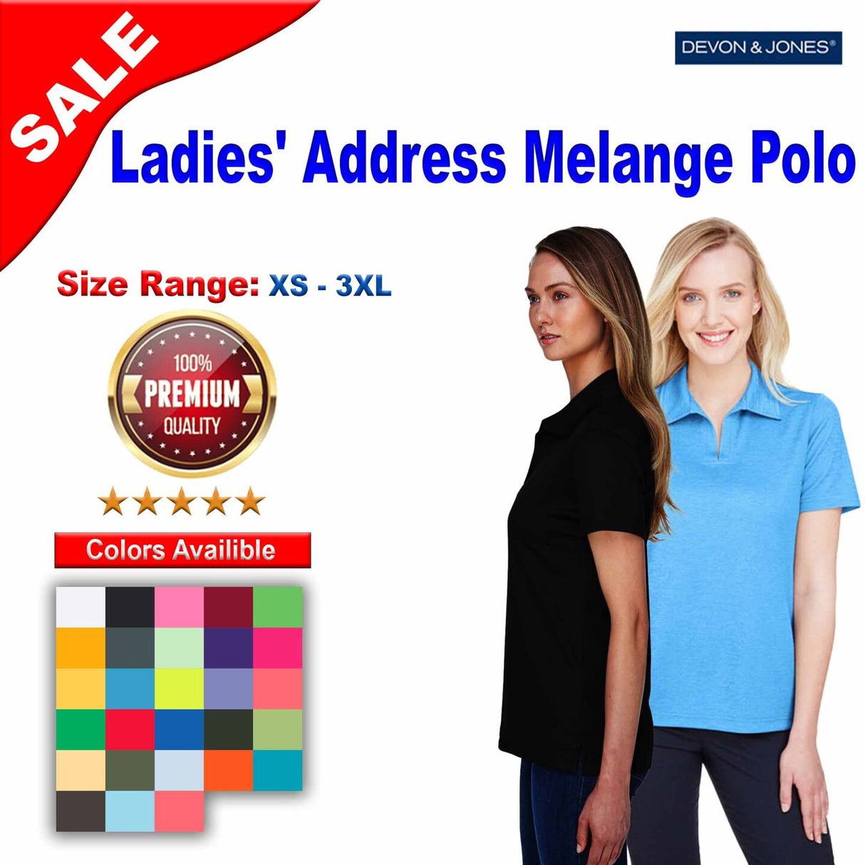 Devon & Jones® CrownLux Performance Ladies Address Melange Polo