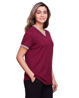 Devon & Jones® CrownLux Performance Ladies Plaited Tipped V-Neck Top