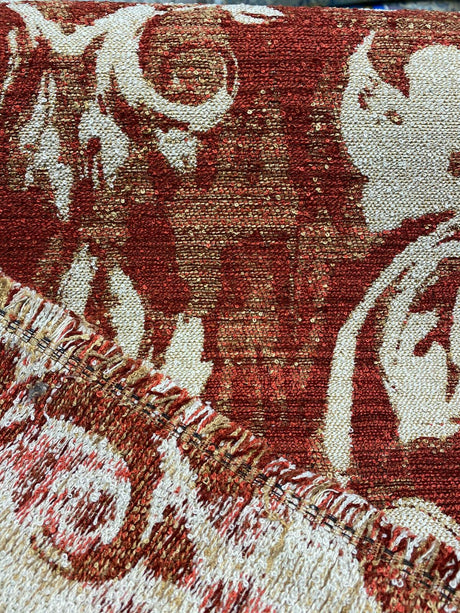 Mill Creek Moldavia Chenille Tapestry Upholstery Fabric - Ruby Red, Gold Floral Pattern, 56" Width (1 Yard)