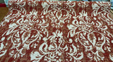 Mill Creek Moldavia Chenille Tapestry Upholstery Fabric - Ruby Red, Gold Floral Pattern, 56" Width (1 Yard)
