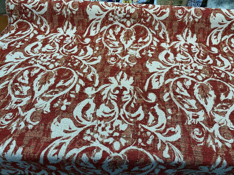 Mill Creek Moldavia Chenille Tapestry Upholstery Fabric - Ruby Red, Gold Floral Pattern, 56" Width (1 Yard)