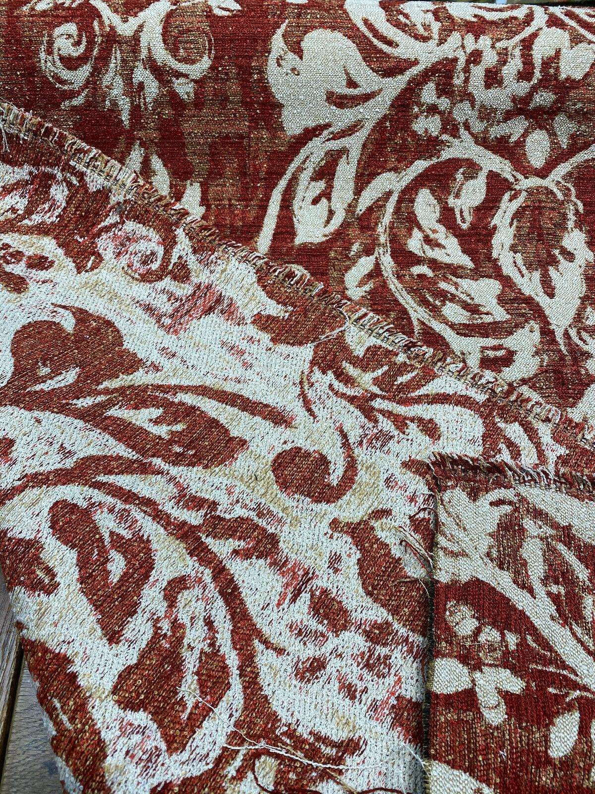 Mill Creek Moldavia Chenille Tapestry Upholstery Fabric - Ruby Red, Gold Floral Pattern, 56" Width (1 Yard)