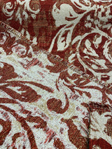 Mill Creek Moldavia Chenille Tapestry Upholstery Fabric - Ruby Red, Gold Floral Pattern, 56" Width (1 Yard)