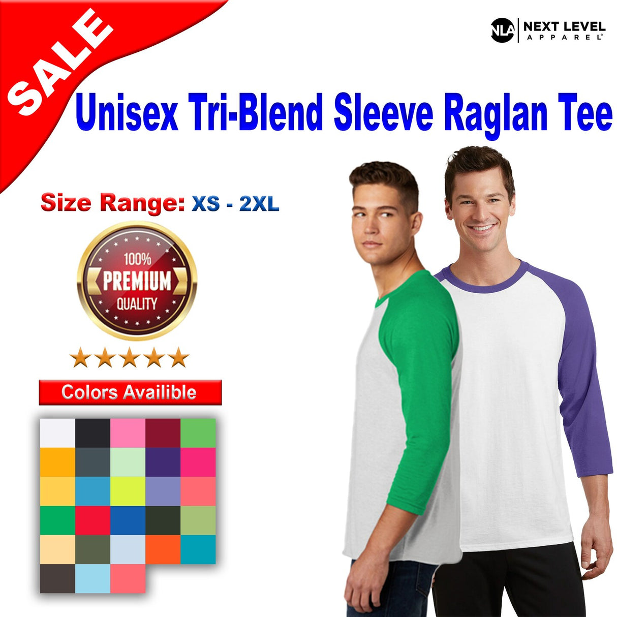Next Level® Unisex Tri Blend Crewneck Three Quarter Sleeve Raglan Tee