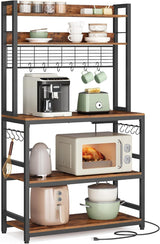 VASAGLE 5-Tier Bakers Rack with Power Outlet – Kitchen Storage Shelf, Rustic Brown & Black