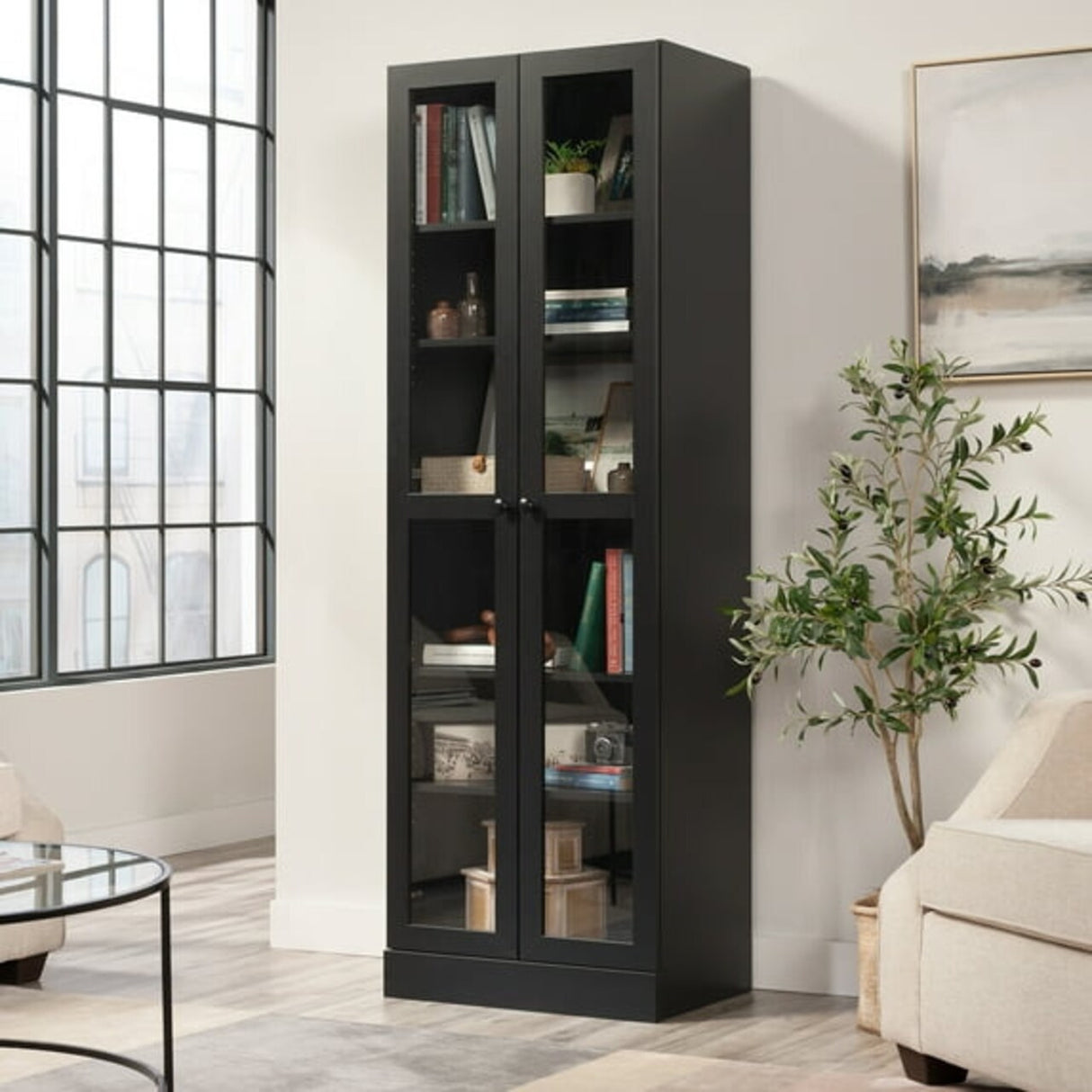 Glass Storage Bookcase Modern Display Cabinet for Home Office and Living Room