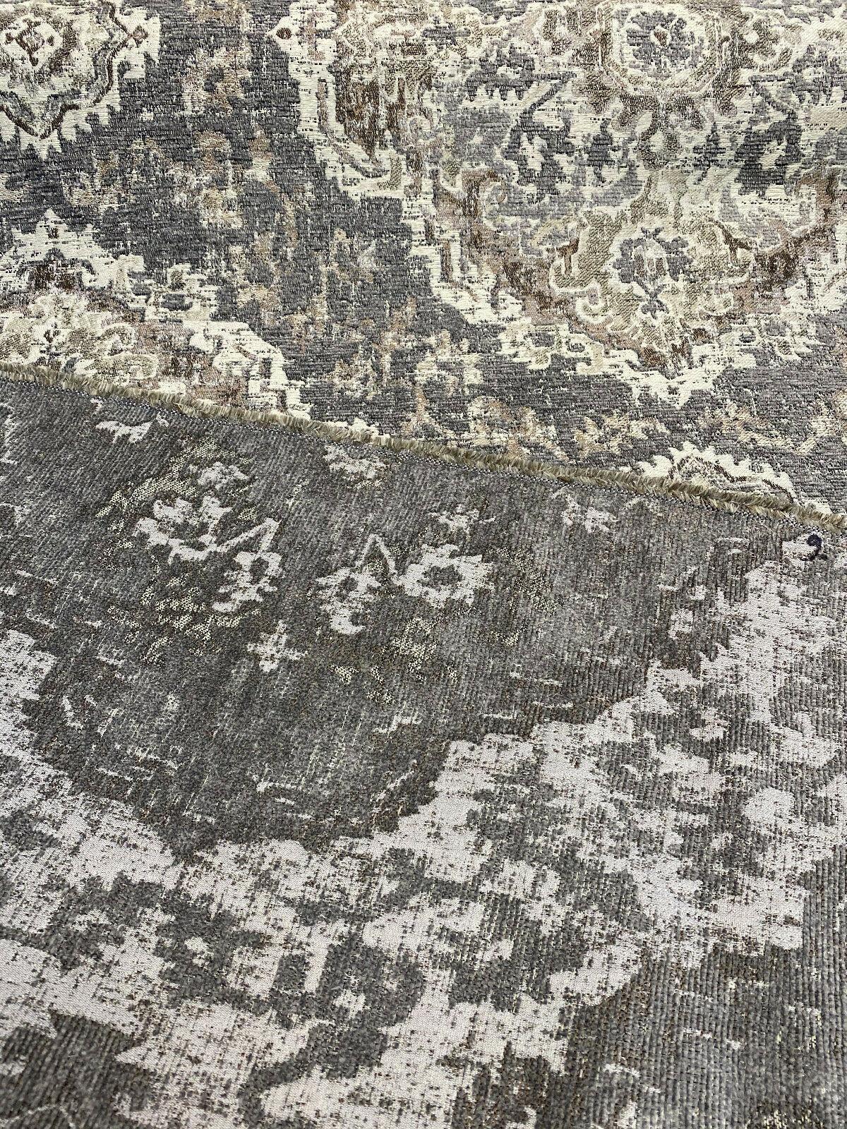 Eastview Steel Damask Chenille Upholstery Fabric - Steel Gray Brown Beige Black Damask, 57" Width (By The Yard)
