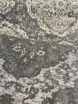 Eastview Steel Damask Chenille Upholstery Fabric - Steel Gray Brown Beige Black Damask, 57" Width (By The Yard)