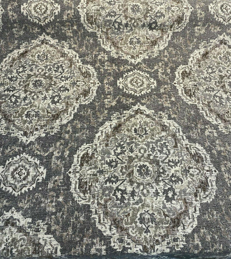 Eastview Steel Damask Chenille Upholstery Fabric - Steel Gray Brown Beige Black Damask, 57" Width (By The Yard)