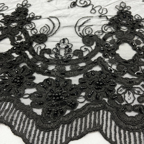 Beaded Corded Bridal Lace Black