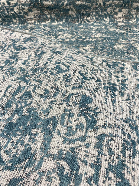 Mill Creek Beecher Chenille Upholstery Fabric - Aqua Teal Damask Inspired Pattern, 54" Width (1 Yard)