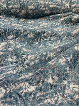Mill Creek Beecher Chenille Upholstery Fabric - Aqua Teal Damask Inspired Pattern, 54" Width (1 Yard)