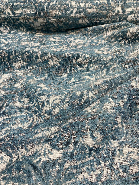Mill Creek Beecher Chenille Upholstery Fabric - Aqua Teal Damask Inspired Pattern, 54" Width (1 Yard)