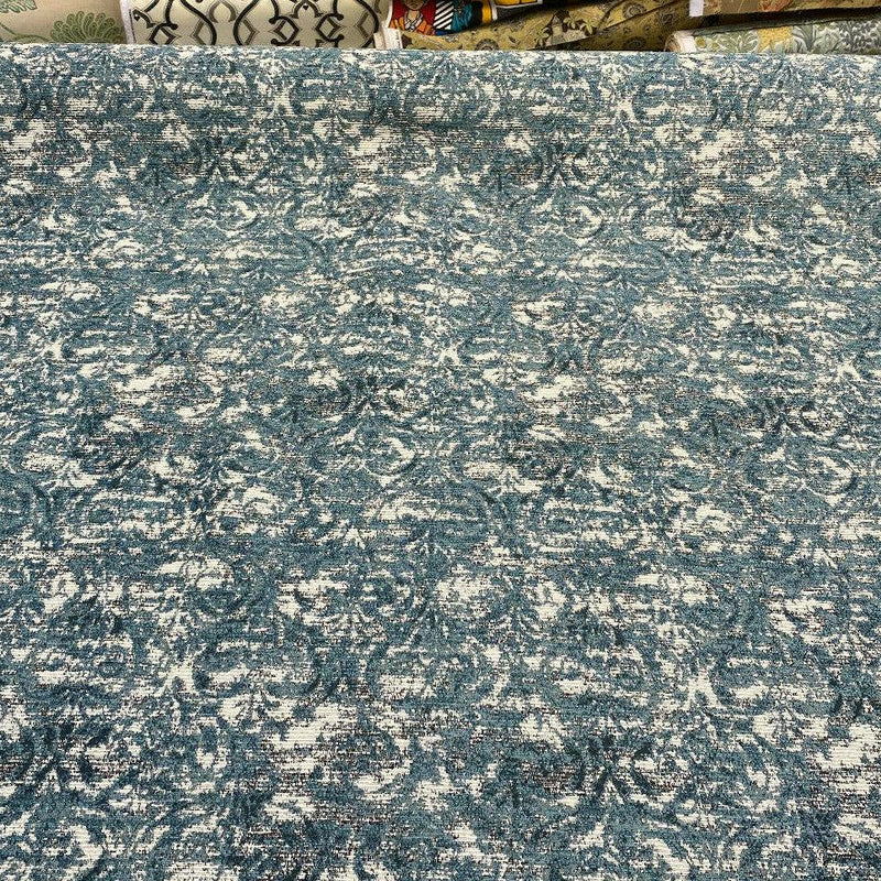 Mill Creek Beecher Chenille Upholstery Fabric - Aqua Teal Damask Inspired Pattern, 54" Width (1 Yard)