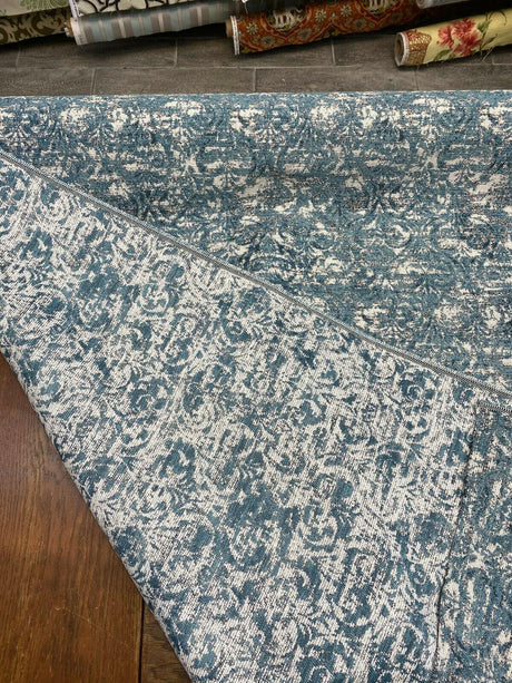 Mill Creek Beecher Chenille Upholstery Fabric - Aqua Teal Damask Inspired Pattern, 54" Width (1 Yard)