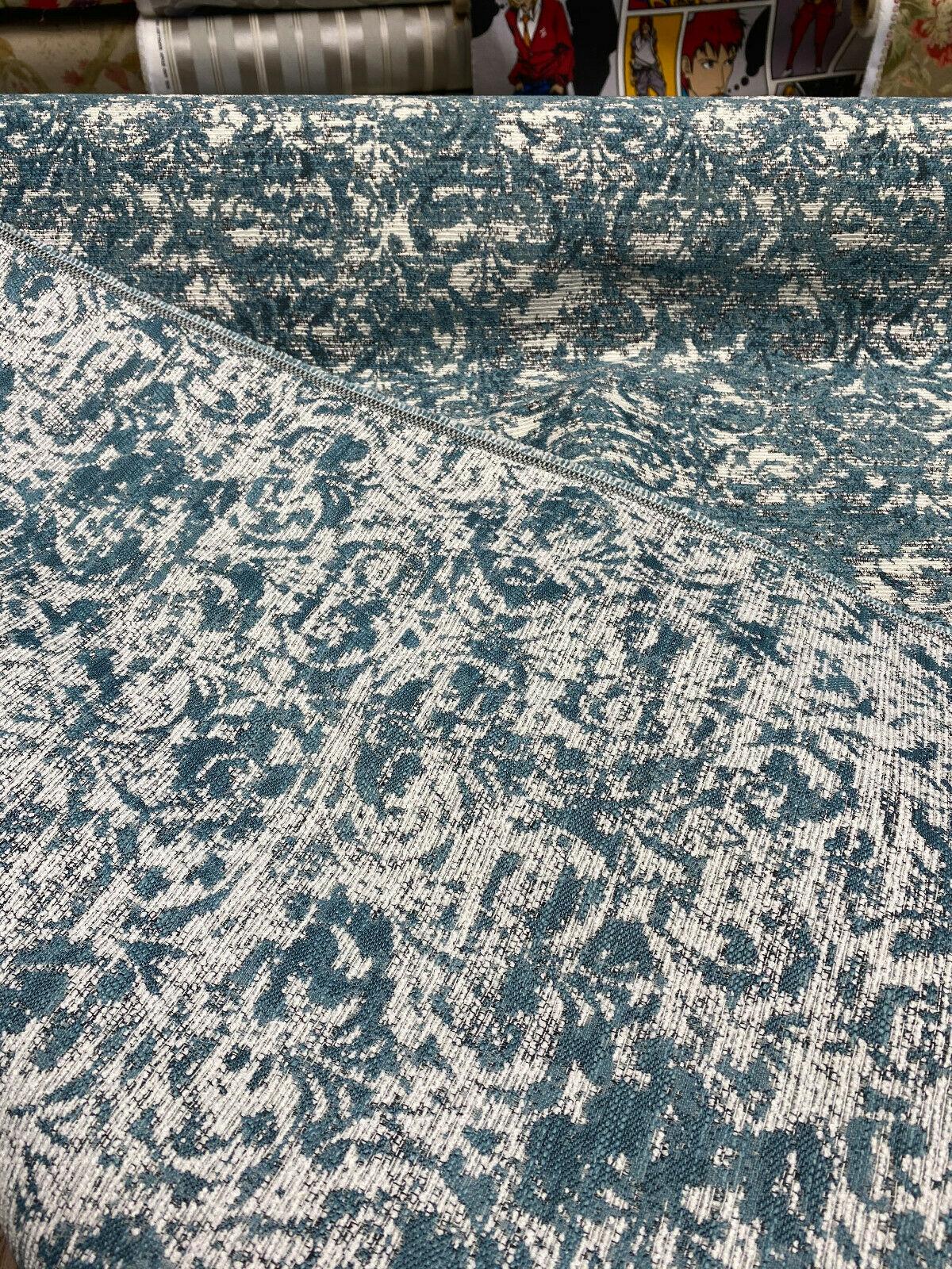 Mill Creek Beecher Chenille Upholstery Fabric - Aqua Teal Damask Inspired Pattern, 54" Width (1 Yard)