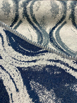 Off The Rails Trellis Chenille Polyester Fabric - Pacific Blue, White, Indigo Blue Trellis, 58" Width (1 Yard)