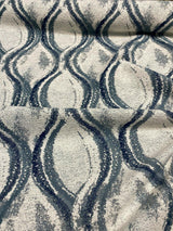 Off The Rails Trellis Chenille Polyester Fabric - Pacific Blue, White, Indigo Blue Trellis, 58" Width (1 Yard)