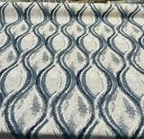 Off The Rails Trellis Chenille Polyester Fabric - Pacific Blue, White, Indigo Blue Trellis, 58" Width (1 Yard)