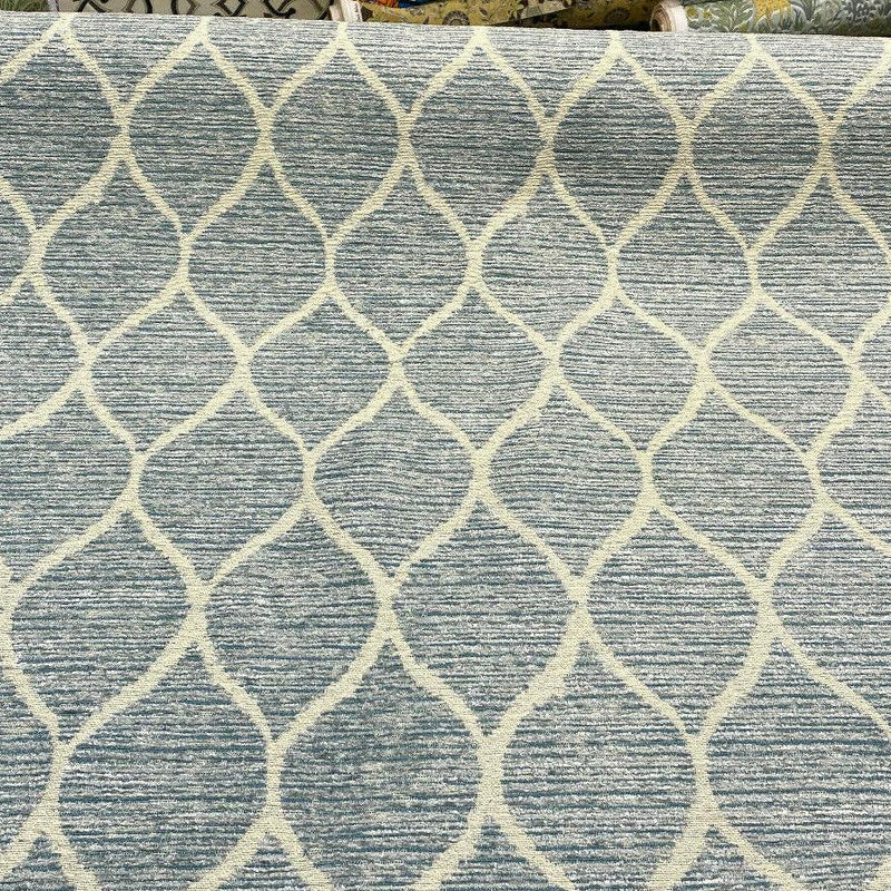 Modern Movement Chenille Fabric - Trellis, Soft Sky Blue, 56.5" Width (1 Yard)