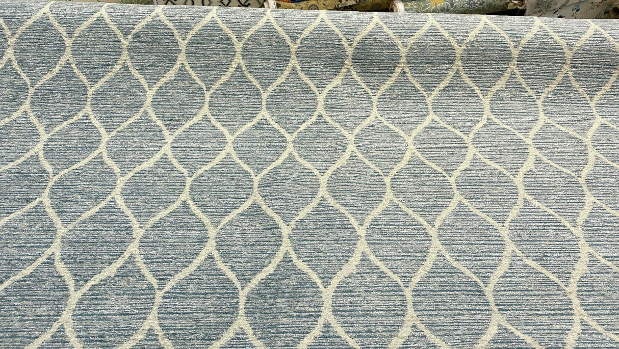 Modern Movement Chenille Fabric - Trellis, Soft Sky Blue, 56.5" Width (1 Yard)