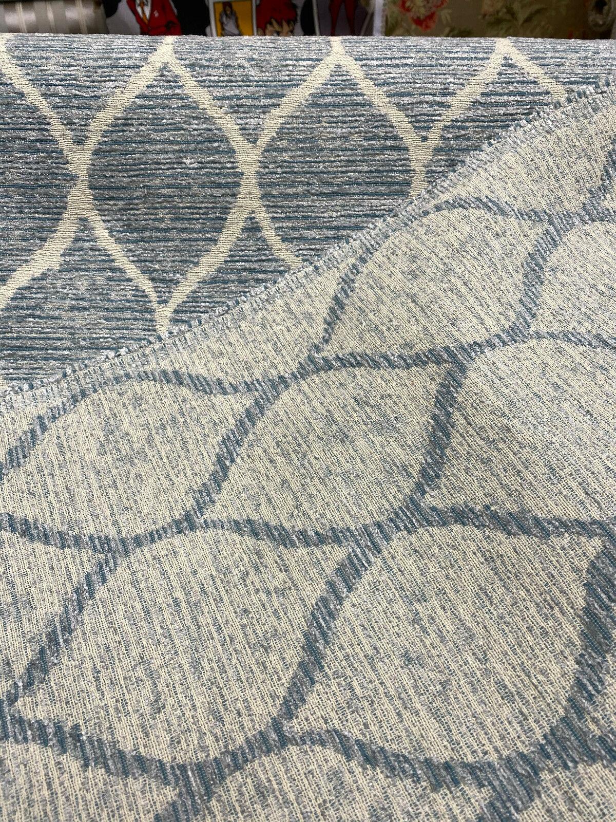 Modern Movement Chenille Fabric - Trellis, Soft Sky Blue, 56.5" Width (1 Yard)