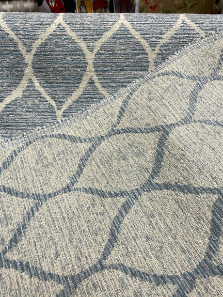 Modern Movement Chenille Fabric - Trellis, Soft Sky Blue, 56.5" Width (1 Yard)