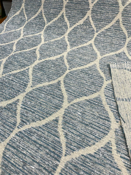 Modern Movement Chenille Fabric - Trellis, Soft Sky Blue, 56.5" Width (1 Yard)