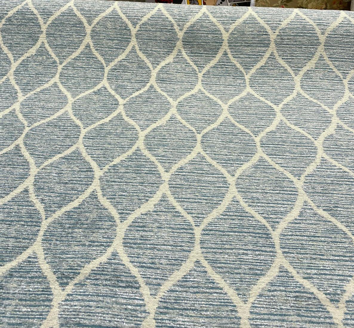 Modern Movement Chenille Fabric - Trellis, Soft Sky Blue, 56.5" Width (1 Yard)