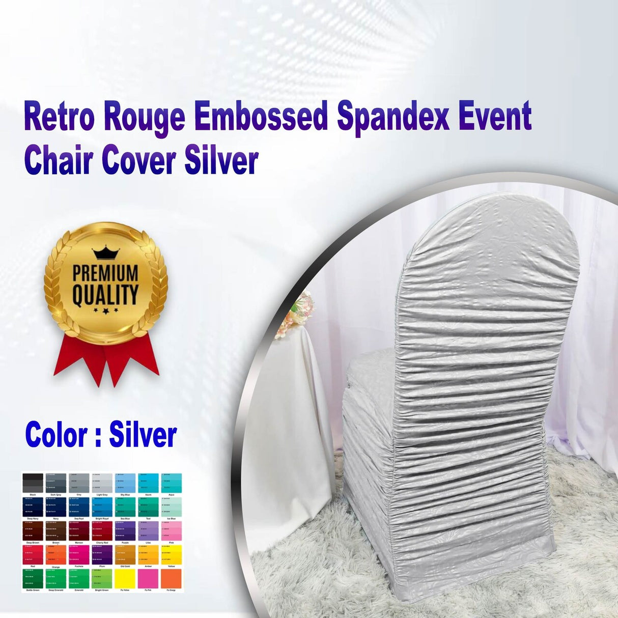 1 Piece Retro Rouge Embossed Spandex Event Chair Cover Silver