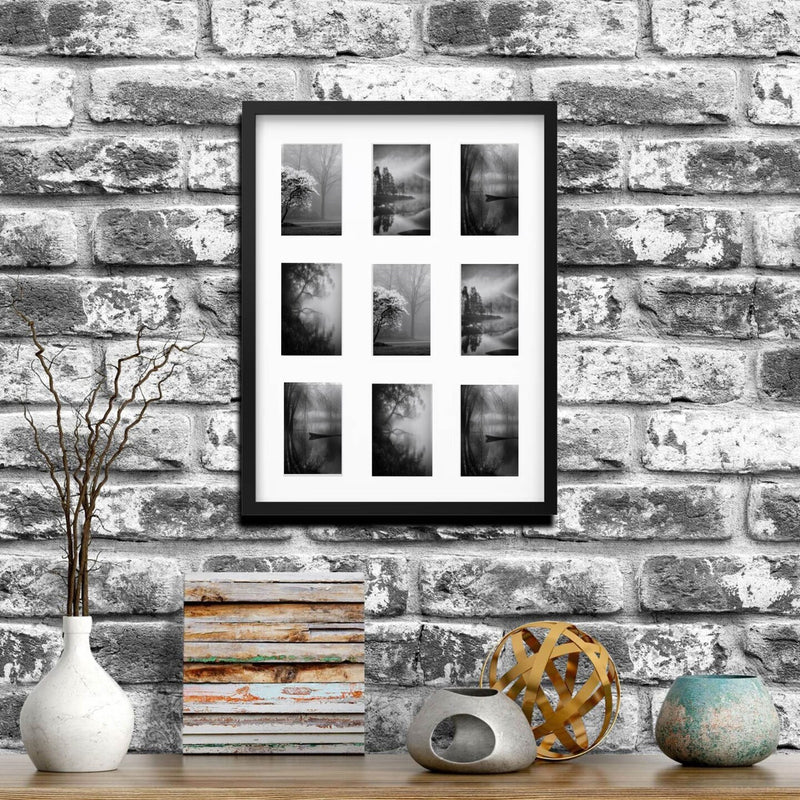18x24" Black Frame for 9 Pictures – Horizontal/Vertical, No-Nail Hanging, Depth Display