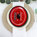 Betallic Congrats Graduation Party Red School Colors Paper Banquet Plates 25 Count Disposable Dinner Plates 11 3/4" x 10"