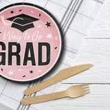 25 Count Pink Graduation Dessert Plates Disposable Party Essentials for Grads 7 1/4 Inch