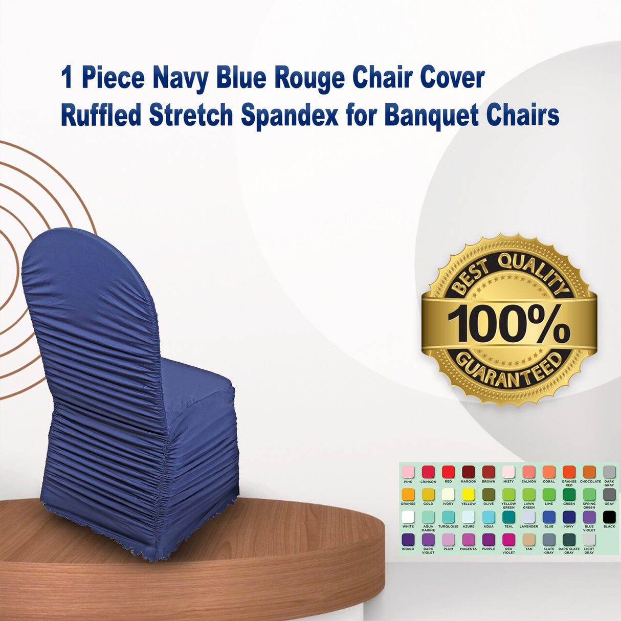 1 Piece Navy Blue Rouge Chair Cover, Ruffled Stretch Spandex for Banquet Chairs