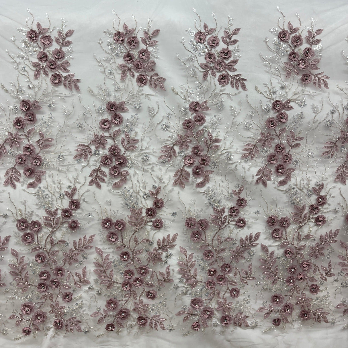 Beaded 3D Floral Lace Fabric 52" Wide