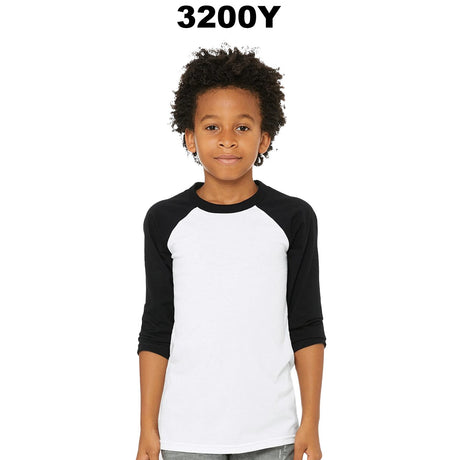 BELLA + CANVAS® Youth Three Quarter Sleeve Baseball Tee - 3200Y