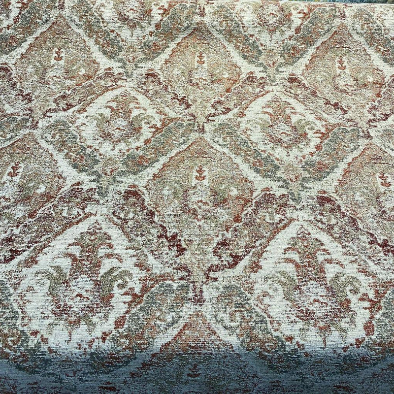 Latham Chenille Upholstery Fabric - Brick Red Damask, 57" Width (1 Yard)