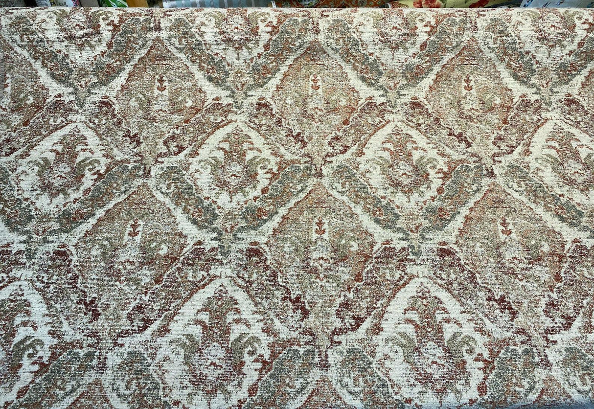 Latham Chenille Upholstery Fabric - Brick Red Damask, 57" Width (1 Yard)