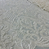 1 Yard 54" Wide Beaded & Corded Bridal Lace Fabric Embroidered on 100% Polyester Net Mesh