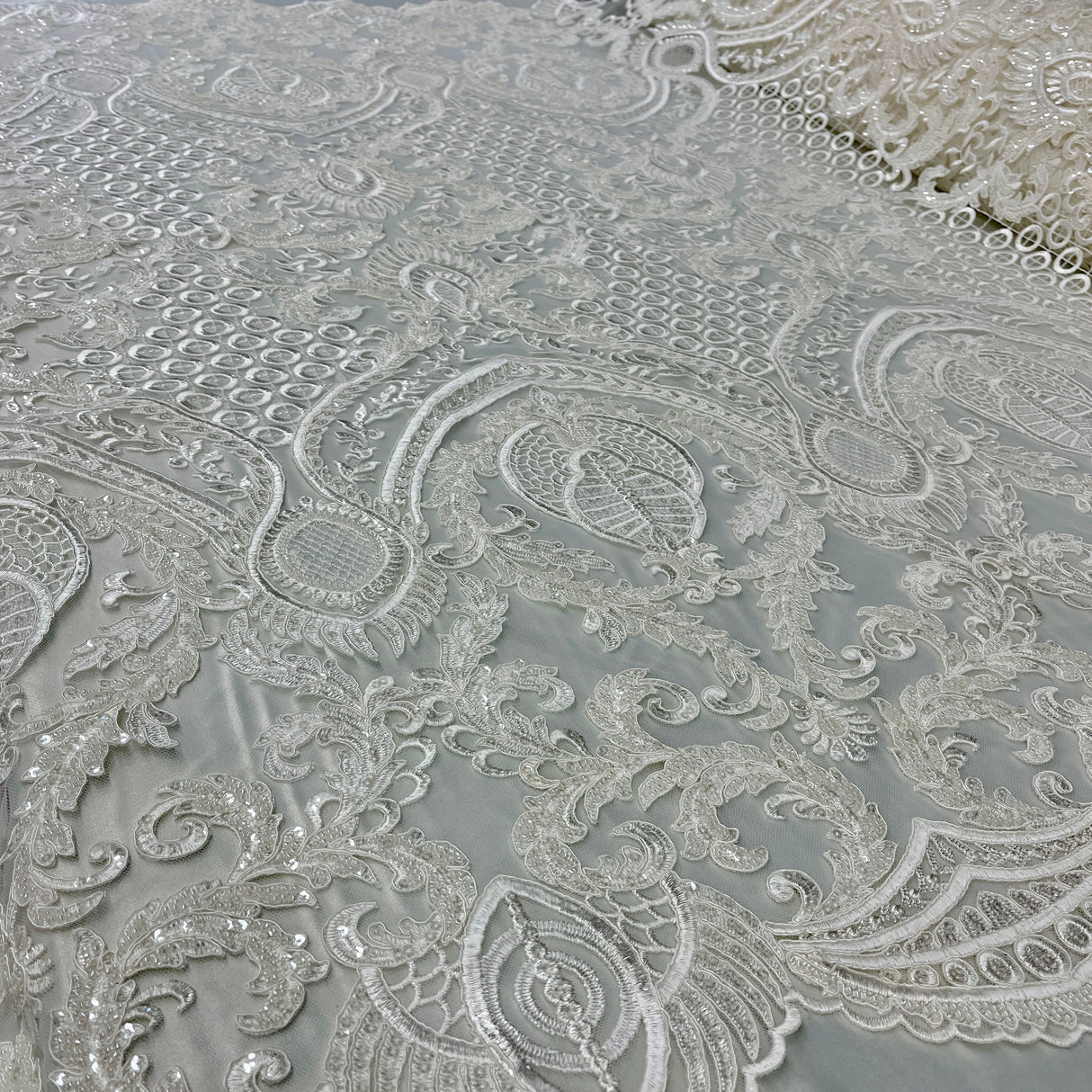 Beaded Corded Bridal Lace Dark Ivory