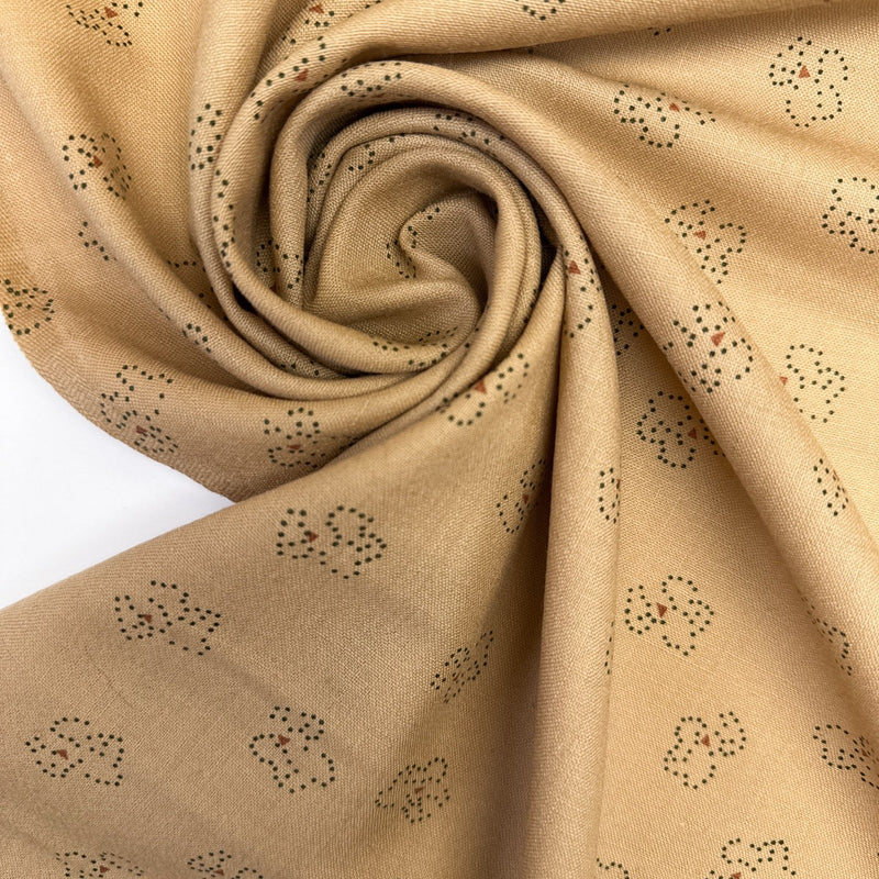 Wool Beige Printed Fabric