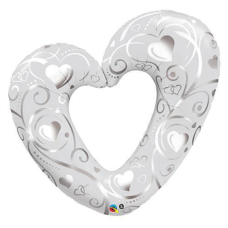 Foil Balloon Hearts & Filigree Pearl White