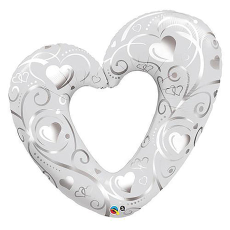 Foil Balloon Hearts & Filigree Pearl White